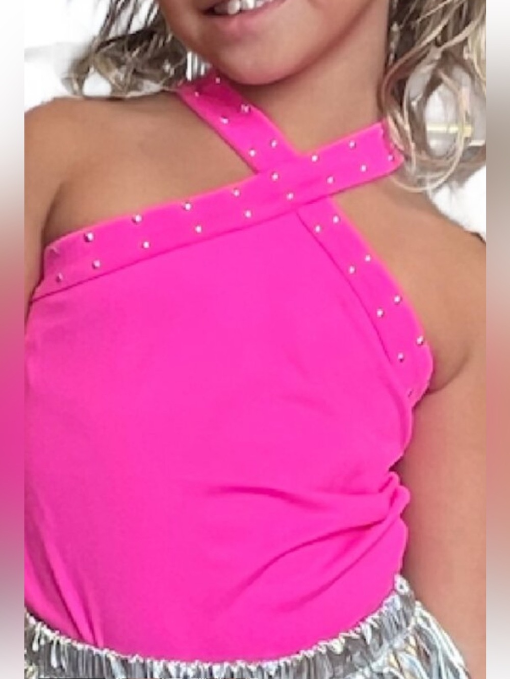 MIA New York New Studded Malibu Pink Cross Over Top,L